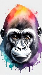 Colorful watercolor Gorilla illustration isolated on a white background