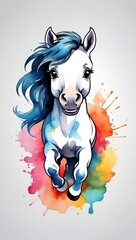 Colorful watercolor cute Horse illustration on a white background
