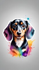 Colorful watercolor cute Dachshund illustration on a white background