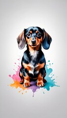 Colorful watercolor cute Dachshund illustration on a white background - obrazy, fototapety, plakaty