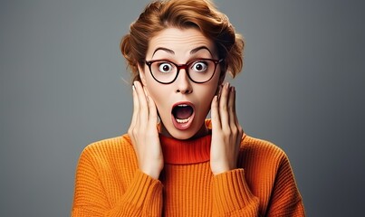 A woman with glasses and a surprised look on her face - Powered by Adobe