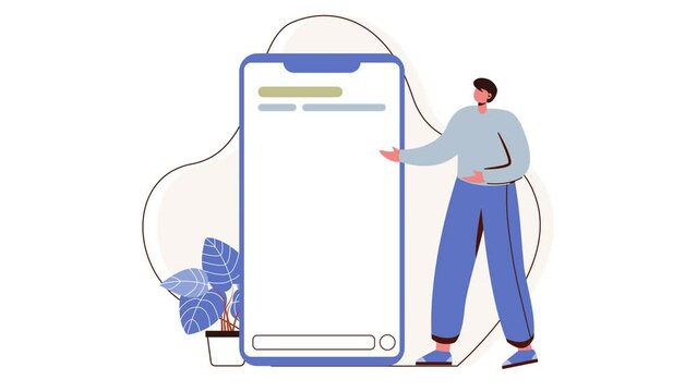 Animation of boys chatting with friends on smartphones