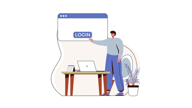 Animation of Boy touches the login button