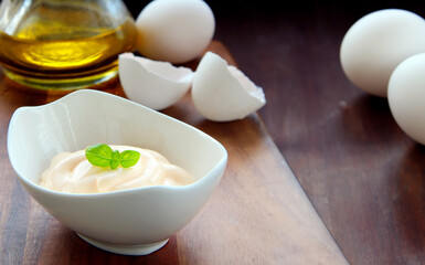 homemade organic mayonnaise with eggs and olive oil