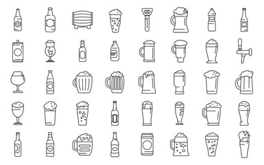 Nonalcoholic beer icons set outline vector. Can bottle drink. Beverage soft alcohol