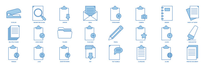 Document icon set, Included icons as Pencil, Folder, Clipboard, Question Mark and more symbols collection, logo isolated vector illustration
