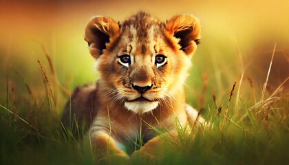lion cub in the grass hd 8k wallpaper stock photographic image
