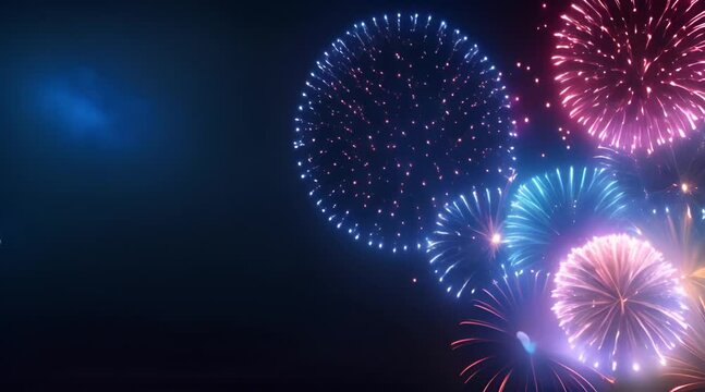 Silvester Festival Party New Year 2024 Fireworks background banner panorama - firework and sparklers on rustic dark blue night sky texture