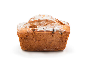 A cupcake with raisins isolated on a white background. Muffin