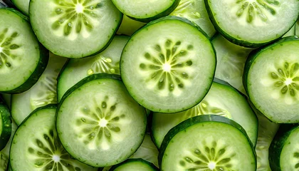 Foto op Plexiglas pattern of sliced cucumber close up top view © Ashley