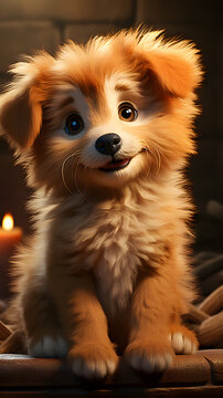 Playful Pups in the Sky: Cute Baby Dog Cartoon with Cloud Background &ndash; A Whimsical and Adorable Illustration.