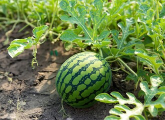 Watermelon on the green watermelon plantations