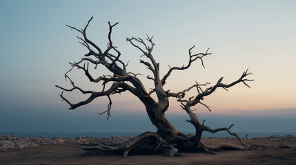 A dead tree on dry land