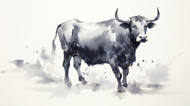 A cow painted with Asian style ink