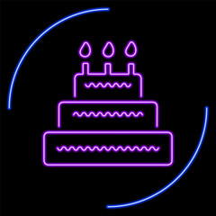 cake neon sign, modern glowing banner design, colorful modern design trends on black background. Vector illustration.