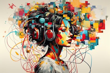 Immersed in Technology: A Person Surrounded by Digital Chaos