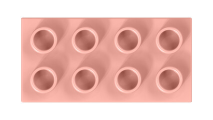 Peach Pearl Lego Block Isolated on a White Background. Close Up View of a Plastic Children Game Brick for Constructors, Top View. High Quality 3D Rendering with a Work Path. 8K Ultra HD, 7680x4320