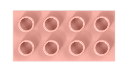 Peach Pearl Block Isolated on a White Background. Close Up View of a Plastic Children Game Brick for Constructors, Top View. High Quality 3D Rendering with a Work Path. 8K Ultra HD, 7680x4320