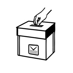 Ballot box and hand with ticket Vector illustration an election ballot box hand drawn. Ballot box with check mark, blank list, icon.