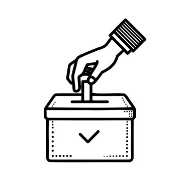 Election day concept. Hand drawn hand person deliver their vote. Ballot at polling station isolated vector illustration.