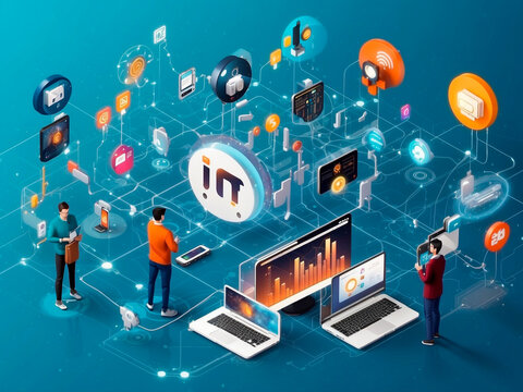 IoT Internet of Things, Internet network technology, digital software development, big data concept. Generated by AI