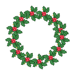 Christmas botanical greenery plants circle wreath. Endless texture for gift tag, card or invitations, web banner, scrapbook. Vector holiday red and green background