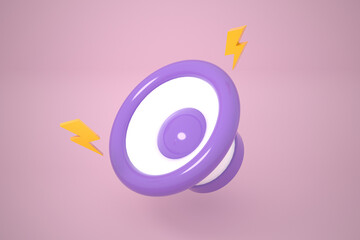 Loudspeaker with music wave media connection concept. thunderbolt icon symbol retro radio on pink pastel background. Minimal cartoon style, banner, copy space. 3d render illustration