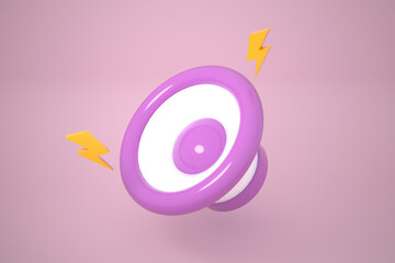 Loudspeaker with music wave media connection concept. thunderbolt icon symbol retro radio on pink pastel background. Minimal cartoon style, banner, copy space. 3d render illustration