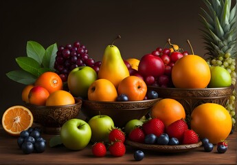 Naklejka na ściany i meble Various fruits on the table, healthy eating, living well, healthy food, fruits