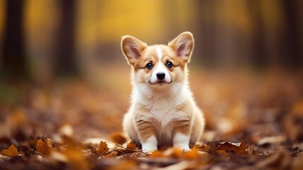 A charismatic corgi puppy with a fluffy coat, sitting attentively with an adorable expression.