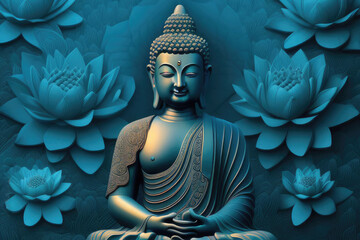 Buddha statue water lotus.flower background .Generative AI