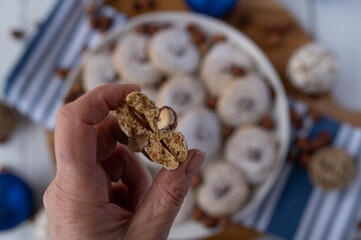 Christmas Hazelnut cookies on plate with decoration