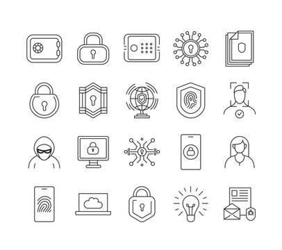 Cybersecurity line icons set vector.