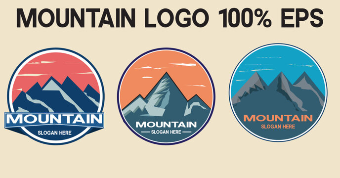 3 Set of Mountain logo vector illustration. Mountain badge design vector template design. Trendy Mountains logo design vector illustration template for Outdoor Adventure
