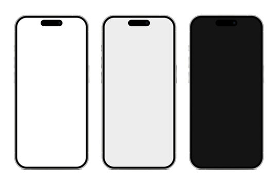 White modern mobile phones with 3 different screen mockups, high realistic vector graphic.