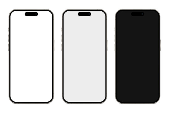 3 modern mobile phones with different screens. ideal for mockups, ui/ux design and e-commerce. Vector graphic.