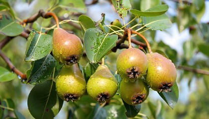 Wild pear fruits on their branch