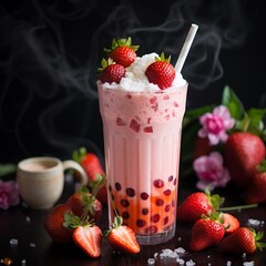 Strawberry milk bubble tea.