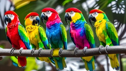 Parrots sitting on a branch of a tree 