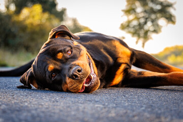 Male Rottweiler Dog Relaxing on the Ground