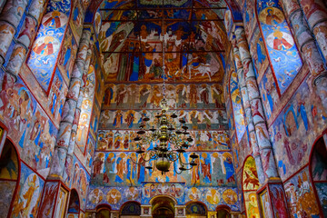 Fototapeta na wymiar Ancient Orthodox frescoes and murals in the Rostov Kremlin