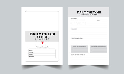 Daily Check in Morning Planner with Cover page layout template design