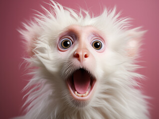 Fototapeta na wymiar surprised white fur monkey