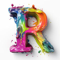 letter R made of colorful paint splash