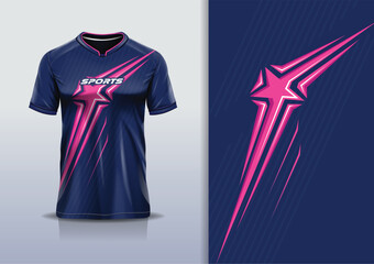 T-shirt mockup with abstract star line jersey design for football, soccer, racing, esports, running, in blue pink color © Nimpuna O