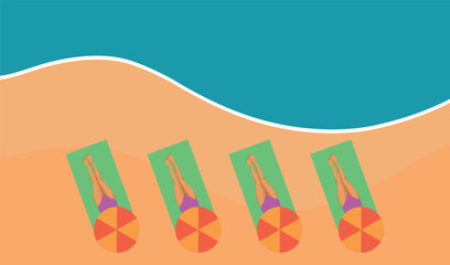 Girls on the beach. Background on the theme of seasonal holidays, weekends, beach. Vector illustration in the style of posters, cover, flyer, banner. EPS 10.