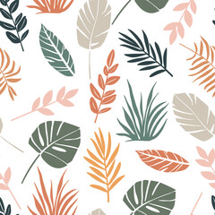vector seamless pattern with branches and leaves of tropical plants.