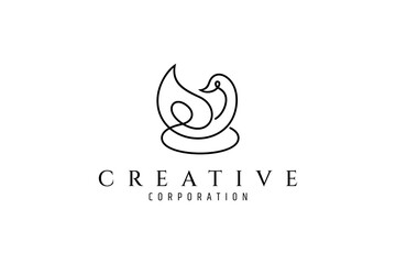 Fototapeta premium Swan bird logo design in continuous line art design style concept