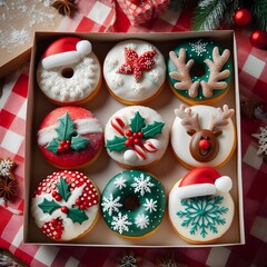 christmas style decorated donuts