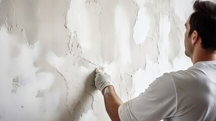 A skilled plasterer meticulously smoothes and refines a wall surface with expertise. Precise plastering, wall finishing, expert craftsmanship, surface refinement. Generated by AI.
